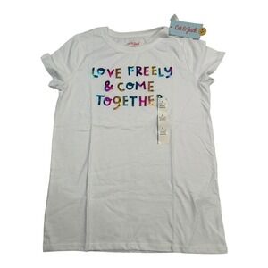Cat & Jack Girls White 'Love Freely' Graphic T-Shirt Size L (10-12) Short Sleeve